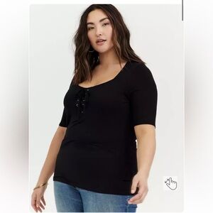 Torrid size 00x 10 M/L Super Soft Black Lace-Up Tee